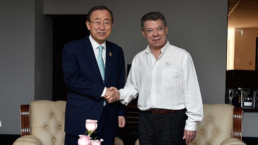 Momentos antes del inicio del acto para la firma del cese al fuego bilateral y definitivo con las Farc, el Presidente Santos se reunió con el Secretario General de la ONU, Ban Ki-moon.